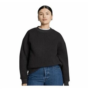 Everlane The ReNew Sherpa Fleece Oversized Crewneck Sweatshirt Black Knit XS